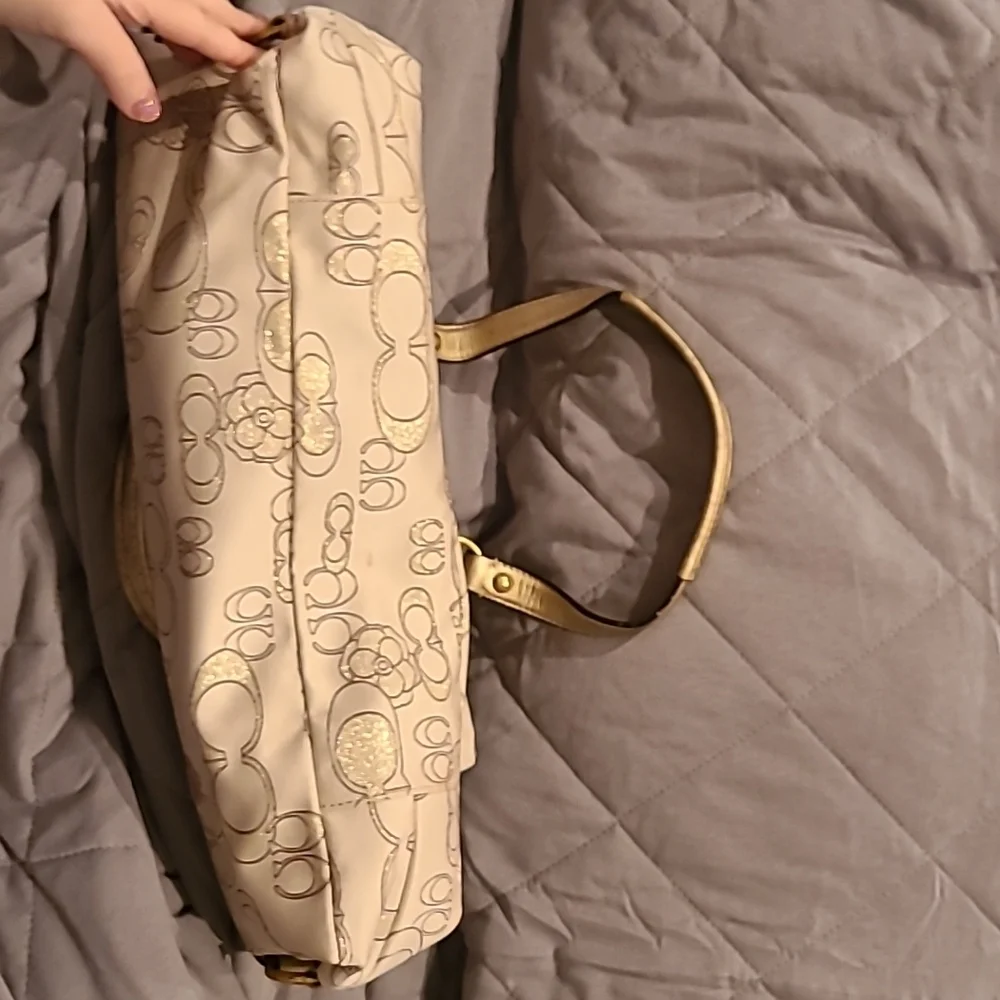 Coach gold detail beige bag